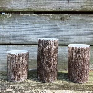 Rustic Brown Tree Bark Candle Holders
